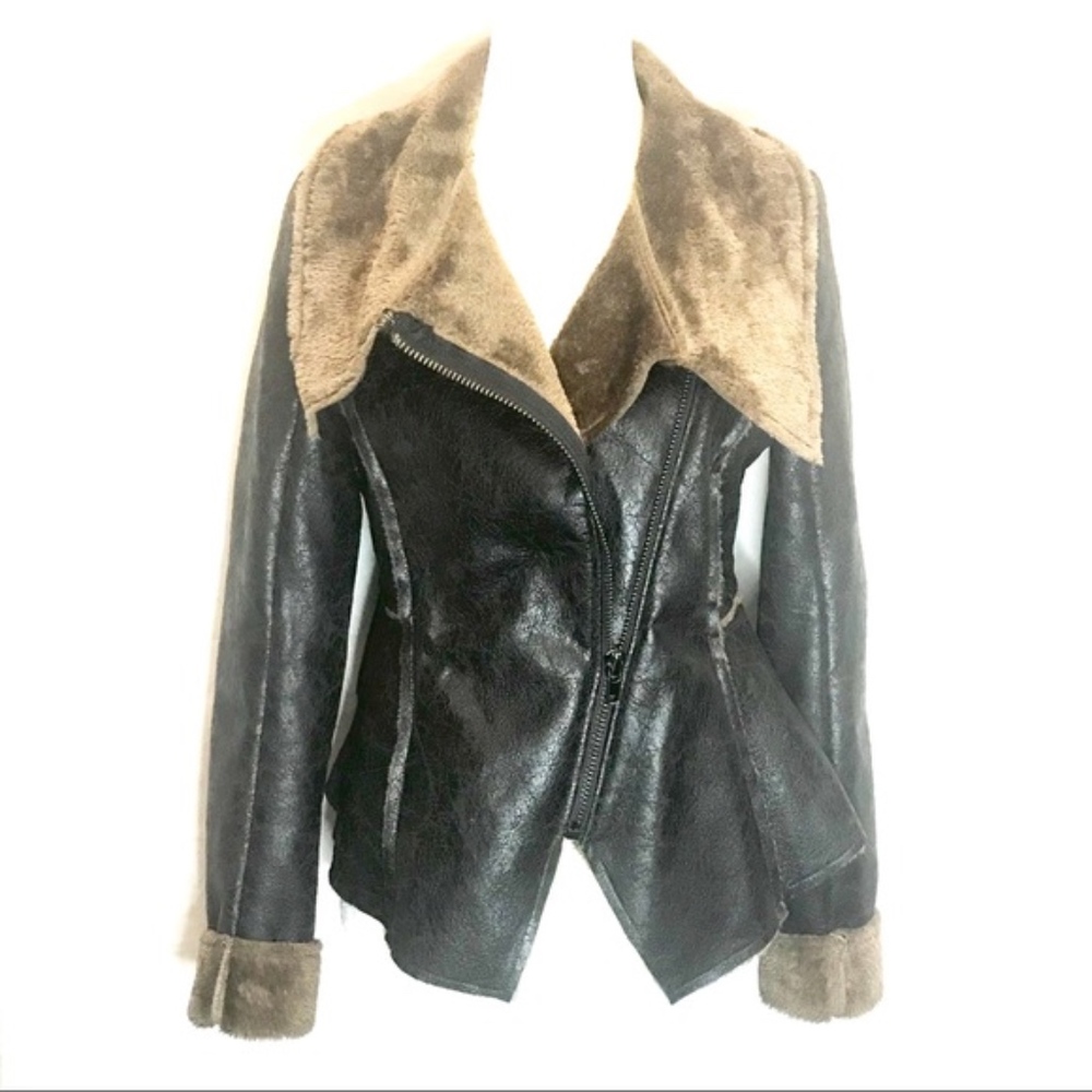 Nasty Gal Black and Brown Faux Fur Jacket